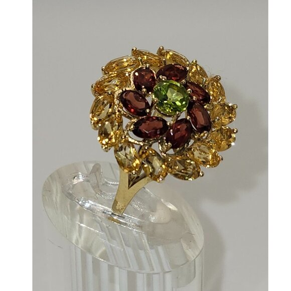 Jewelry - .925 Sterling Silver/14kt Gold Peridot/Garnet/Citrine Ring Size 7.5 Value $685